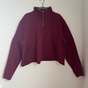 Vintage J.Crew Green Label Burgundy 1/2 Zip Cropped Sweatshirt XL Sporty Chic